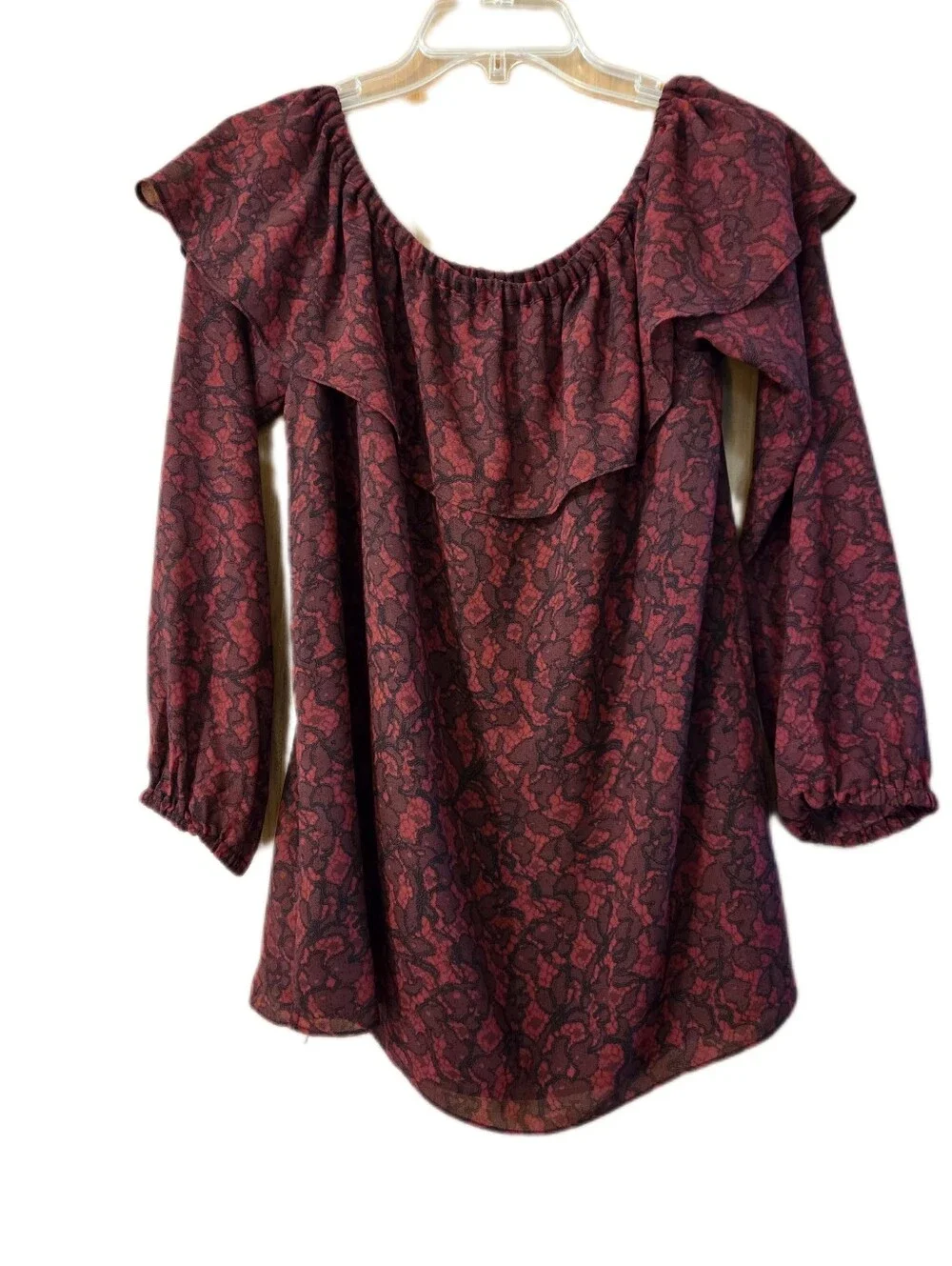 Michael Kors Boho Peasant Whimsigoth Top Ruffle Sheer Red Black Size Large